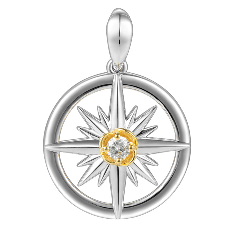 Compass Rose Pendant, Sterling &amp; 14Kt