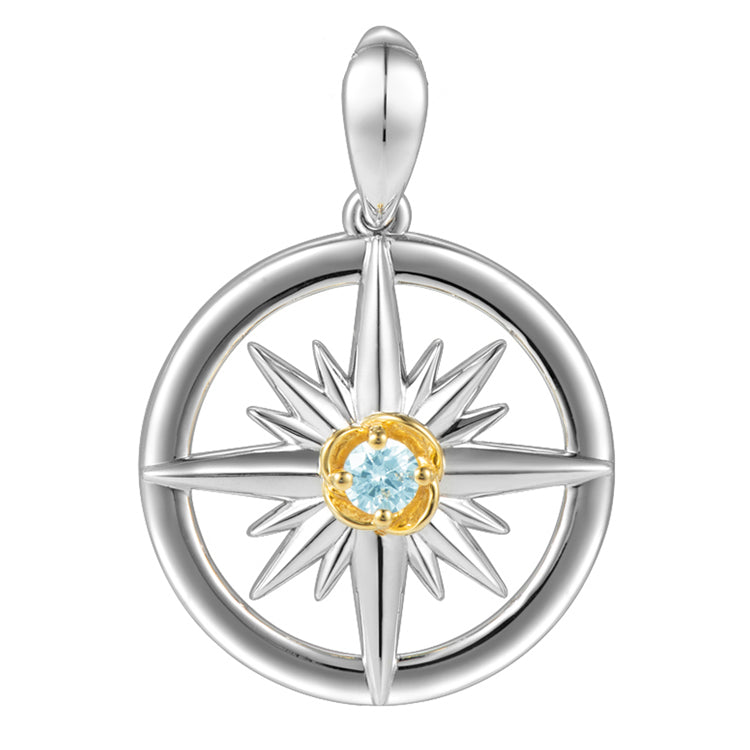 Compass Rose Pendant, Sterling & 14Kt
