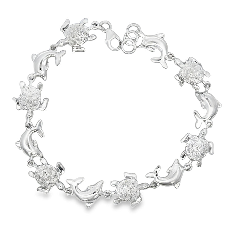 Turtles and Dolphins Bracelet, Sterling