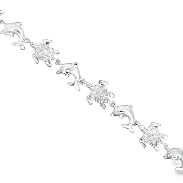 Turtles and Dolphins Bracelet, Sterling