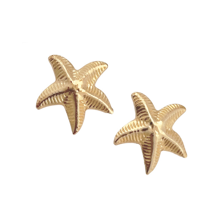 14Kt Yellow Gold Ribbed Starfish Post Earrings.