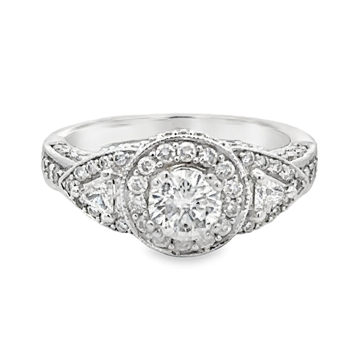 Diamond Halo Three-Stone Ring, 14Kt