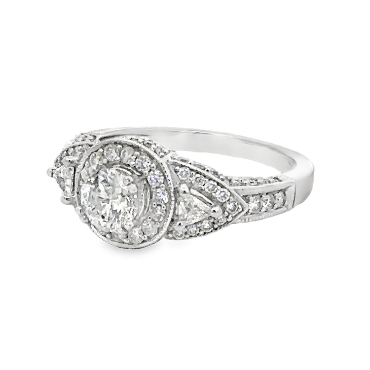 Diamond Halo Three-Stone Ring, 14Kt