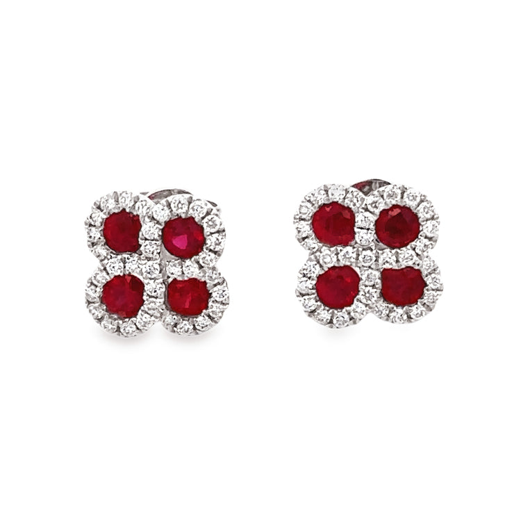 Ruby and Diamond Stud Earrings, 14Kt