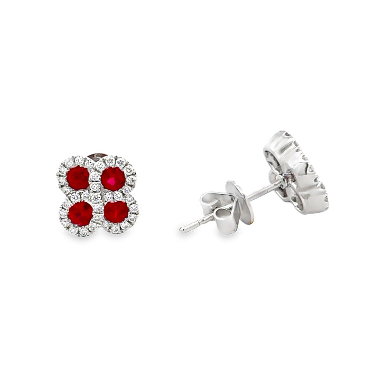 Ruby and Diamond Stud Earrings, 14Kt