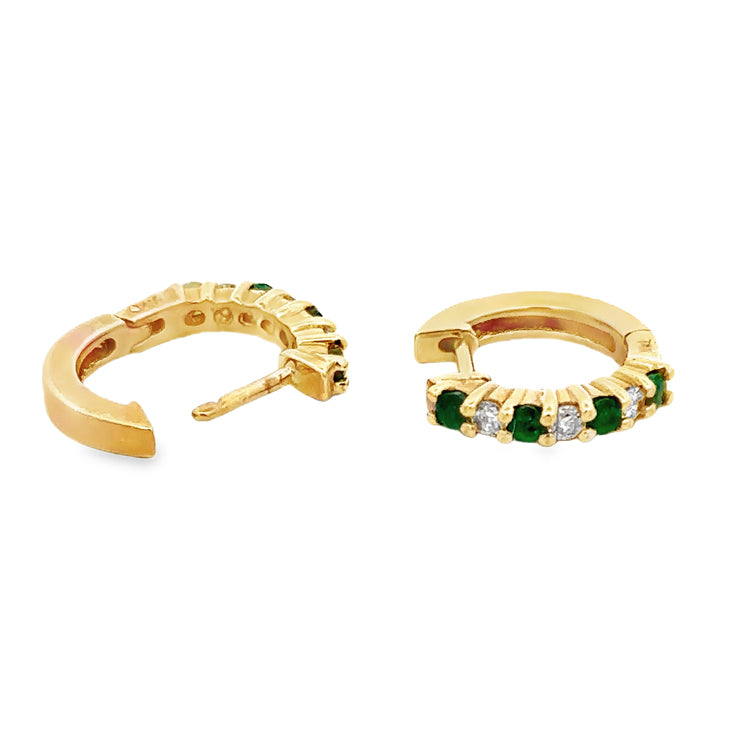 Emerald and Diamond Hoop Earrings, 14Kt