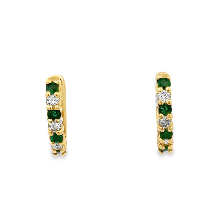 Emerald and Diamond Hoop Earrings, 14Kt