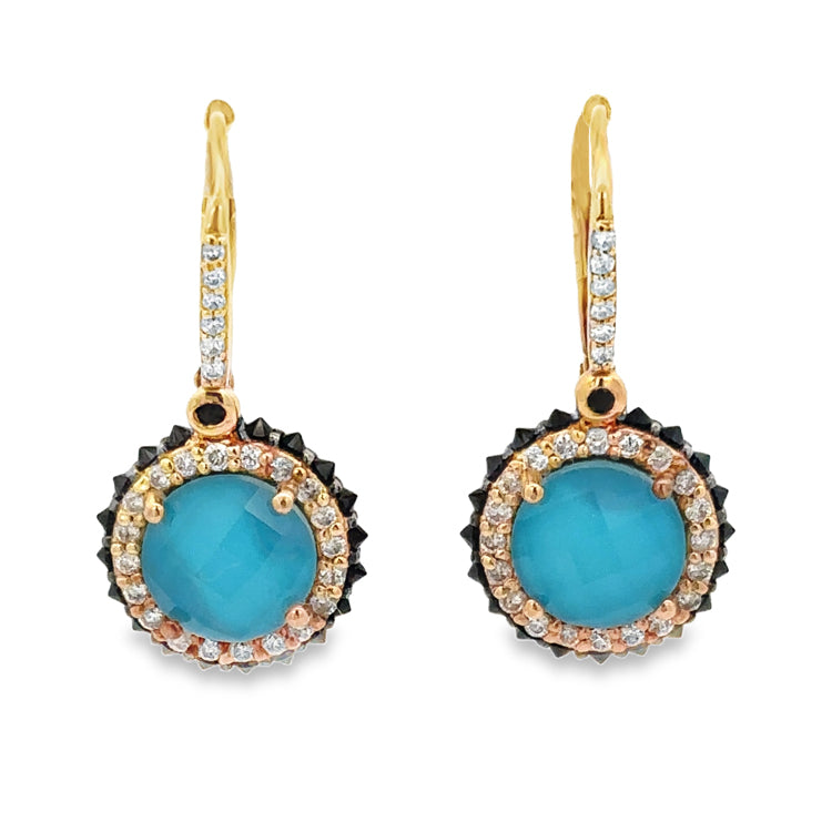 Turquoise, Diamond and Black Spinel Earrings, 14Kt