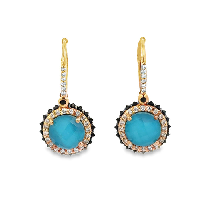 Turquoise, Diamond and Black Spinel Earrings, 14Kt