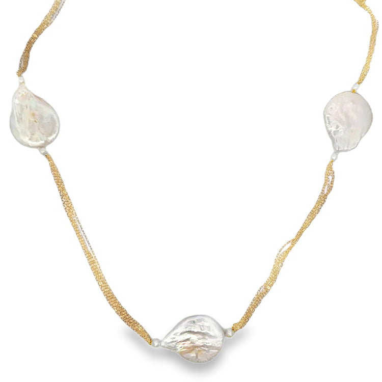 Baroque Coin Pearl Necklace, 18Kt