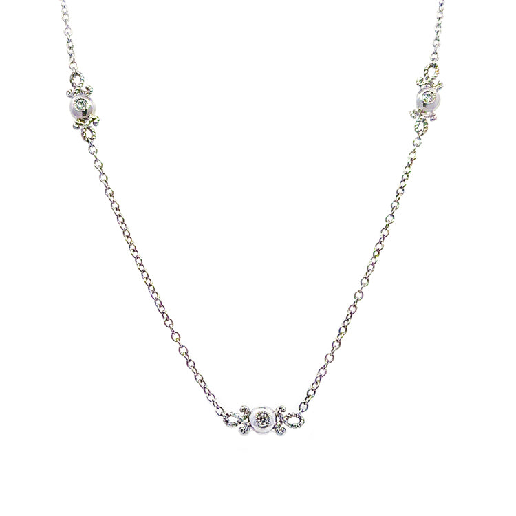Diamond Station Chain Necklace, 18Kt