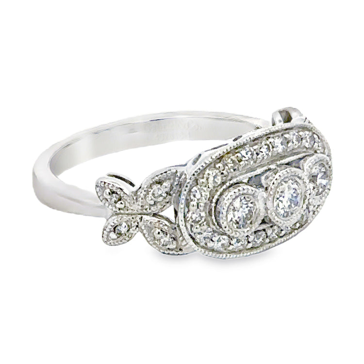 Diamond Halo Three-Stone Ring, 14Kt