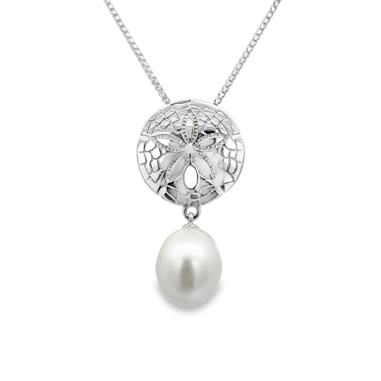 Sand Dollar Pendant with Pearl Drop, Sterling