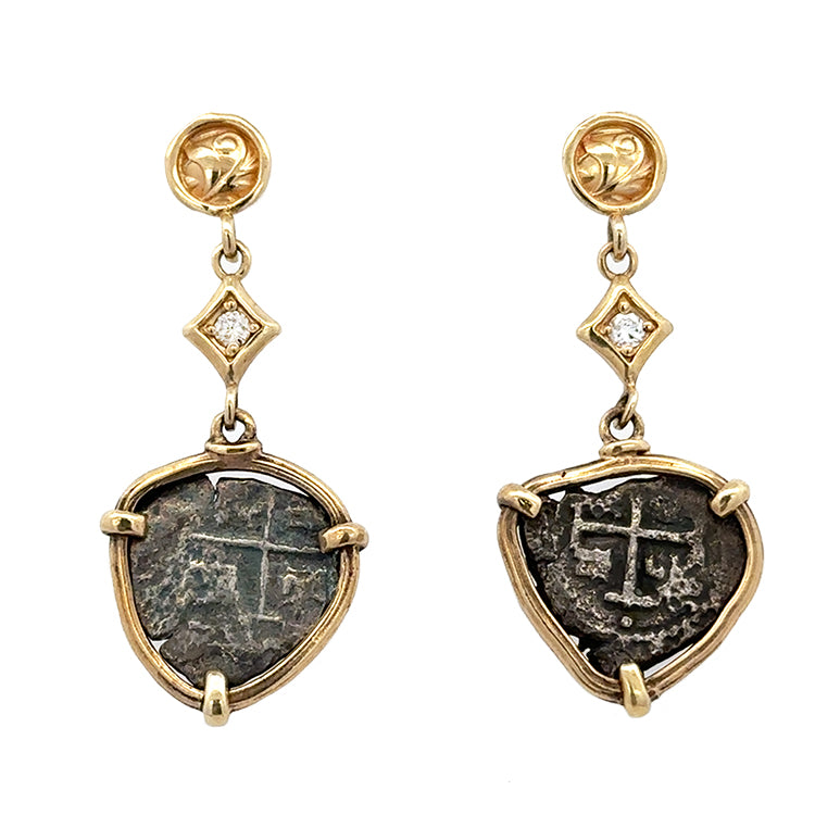 Spanish Cob - One-Half Real Earrings, 14Kt