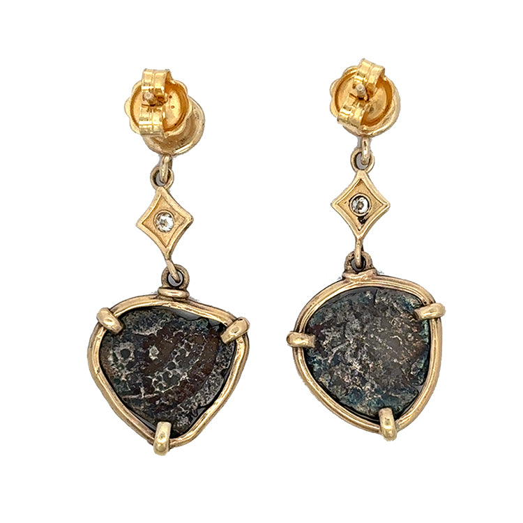 Spanish Cob - One-Half Real Earrings, 14Kt