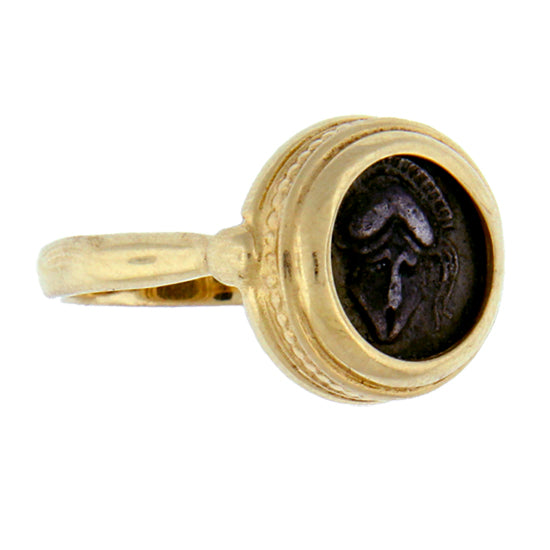 Ancient Greek Diobol Coin in 14Kt Ring