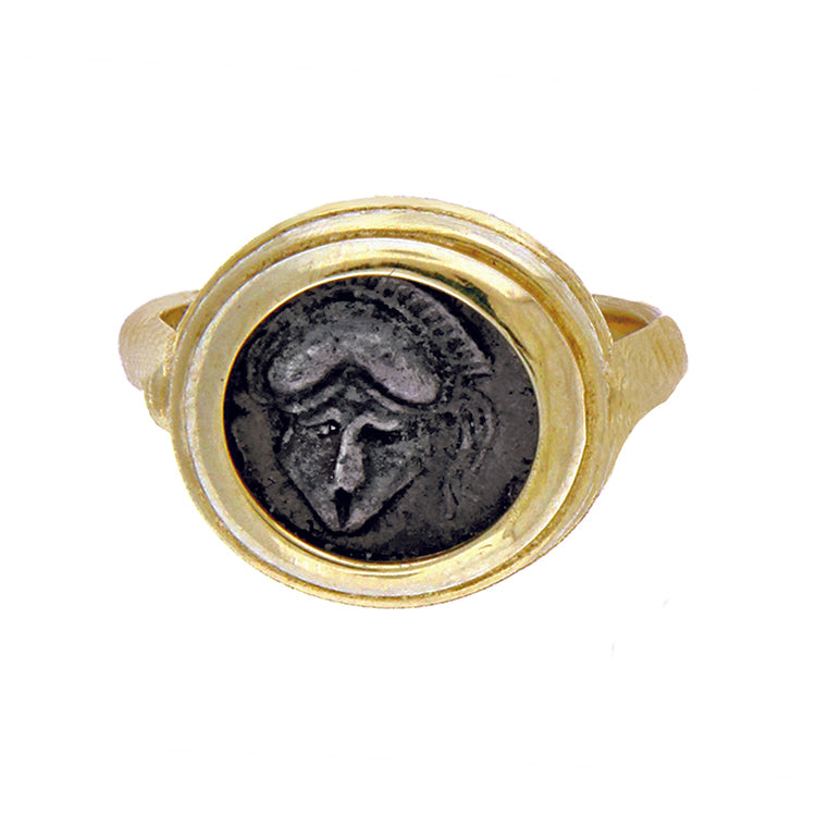 Ancient Greek Diobol Coin in 14Kt Ring