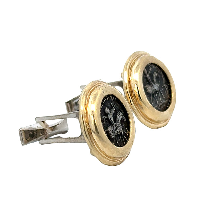 Indo-Scythian Drachm - Azes II Coin Cuff Links, Sterling &amp; 14Kt
