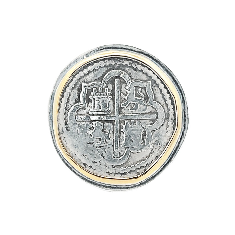 Spanish Cob Coin Ring Sterling &amp;18Kt