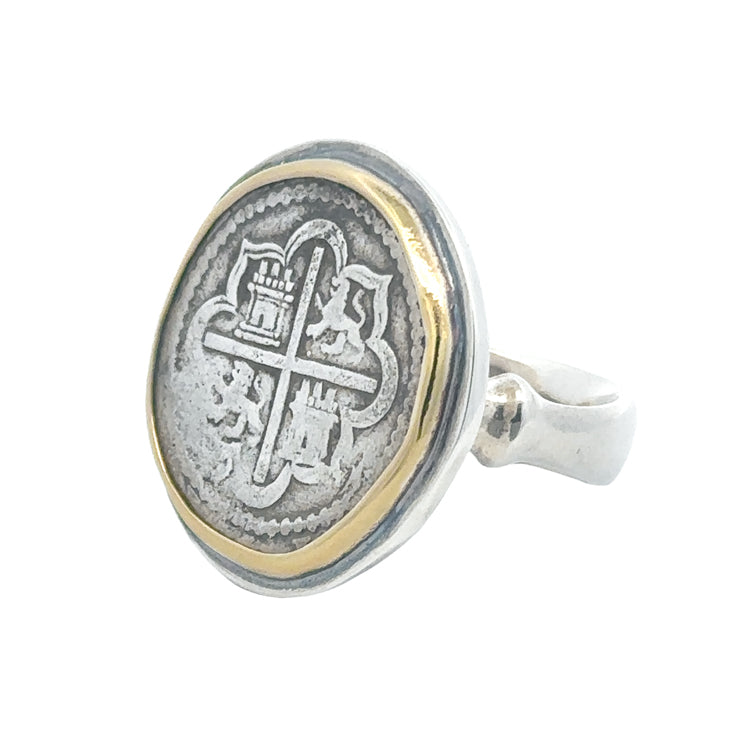 Spanish Cob Coin Ring Sterling &amp;18Kt