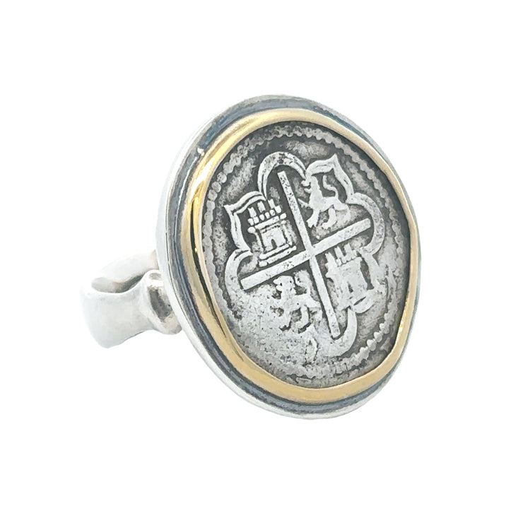 Spanish Cob Coin Ring Sterling &amp;18Kt