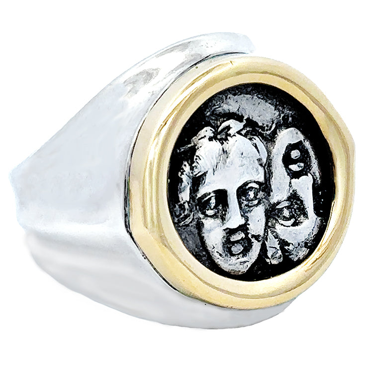 Ancient Greek AR Triobol - Istros , Sterling &amp; 18Kt Ring