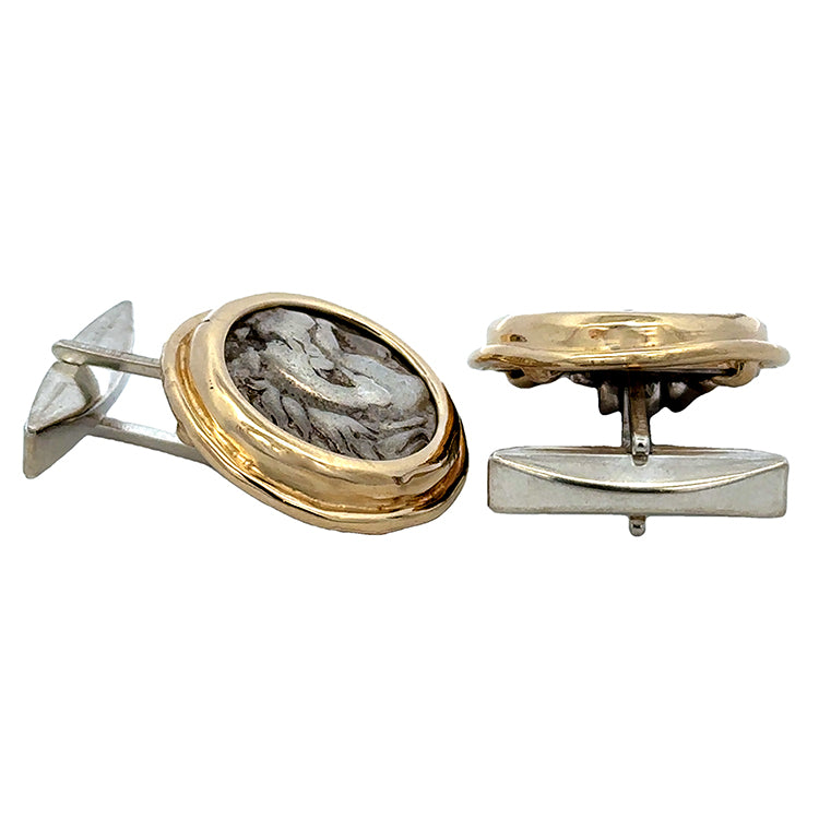 Ancient Greek AR Drachm - Cuff Links, Sterling &amp; 14Kt