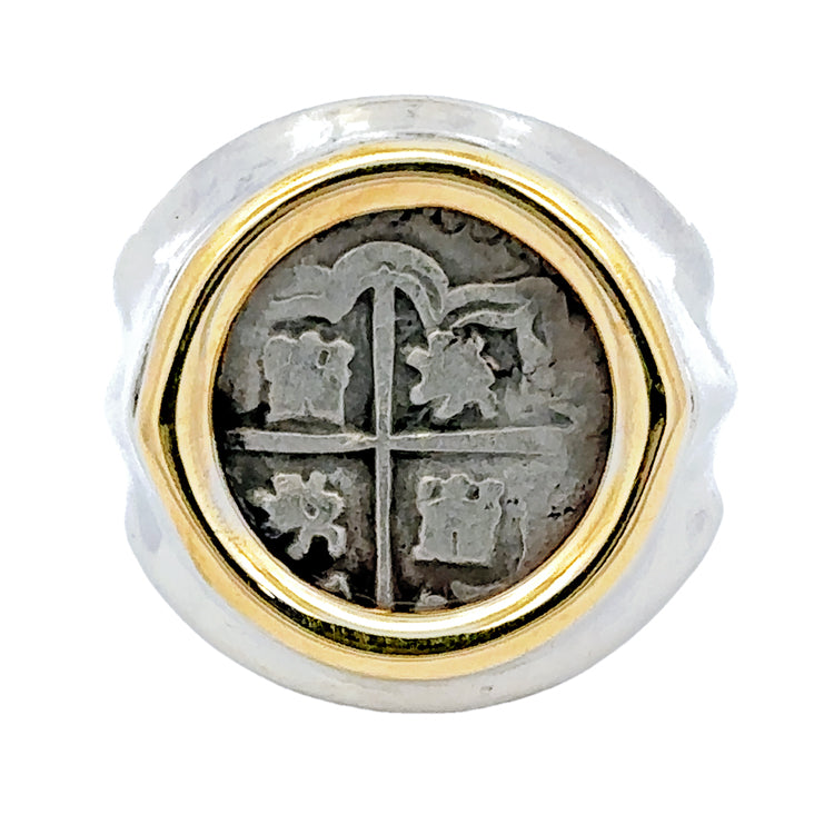 Spanish Cob Coin Ring - 1 reale in Sterling &amp;18Kt