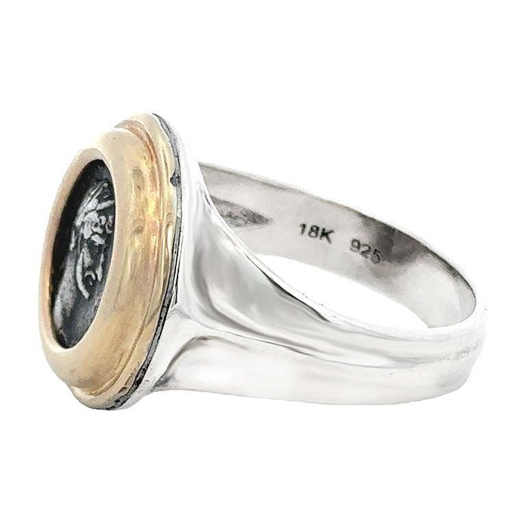 Ancient Roman Siliqua Coin Ring, Sterling silver &amp; 18Kt Gold