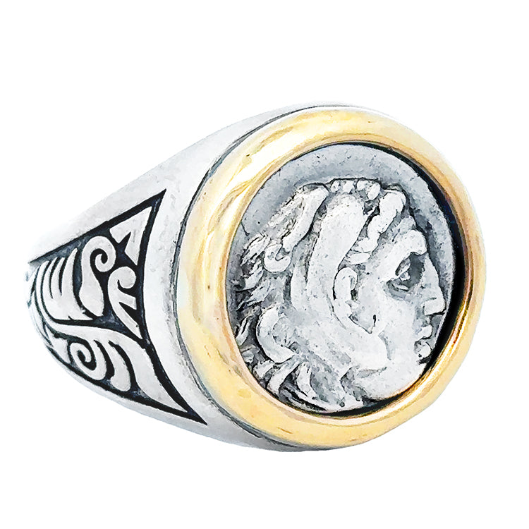 Alexander the Great Coin Ring, 18Kt &amp; Sterling Silver