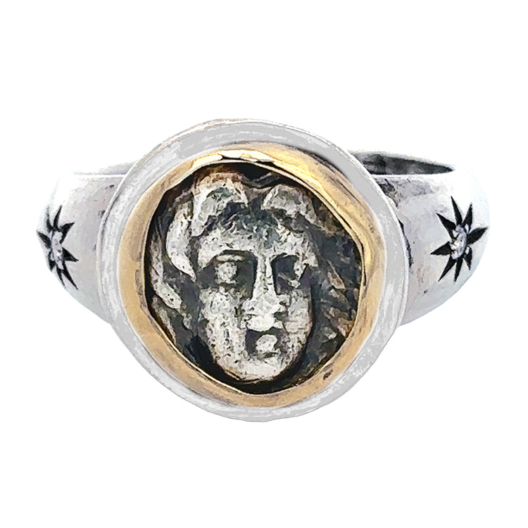 Ancient Greek Hemidrachm - Helios, Sterling &amp; 18Kt Ring