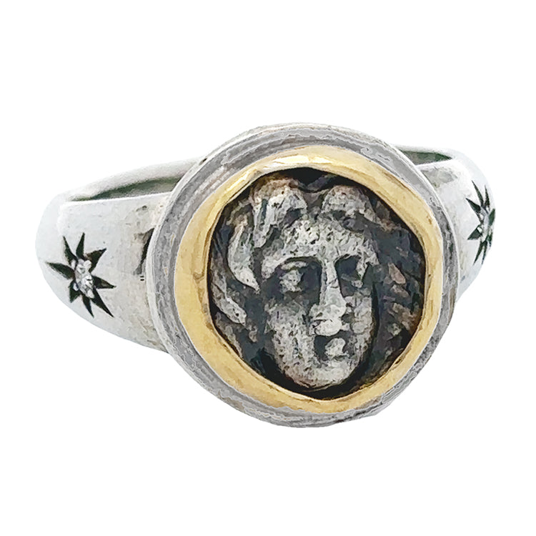 Ancient Greek Hemidrachm - Helios, Sterling &amp; 18Kt Ring