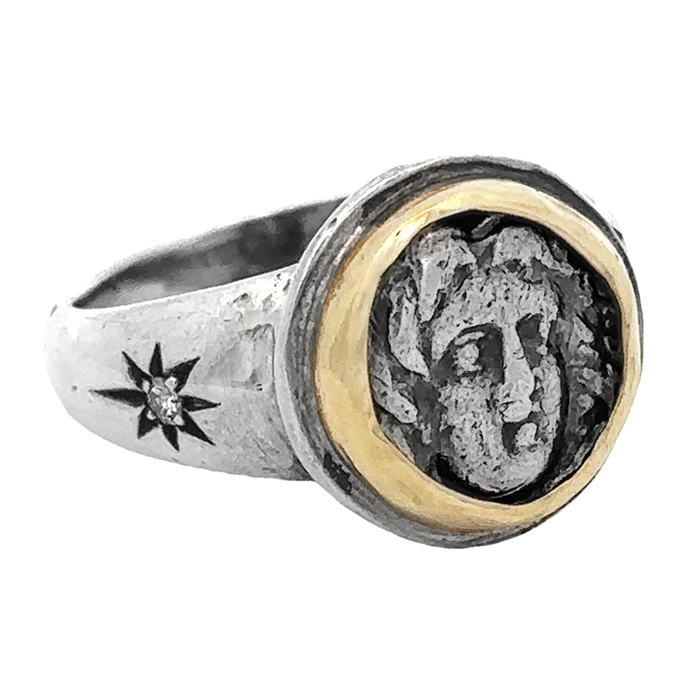 Ancient Greek Hemidrachm - Helios, Sterling &amp; 18Kt Ring