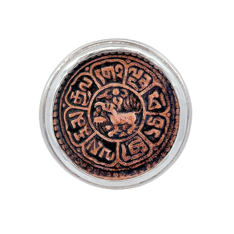 Tibetan Copper Sho Coin Ring Sterling