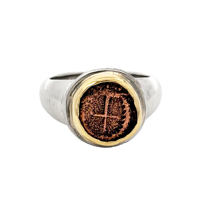 Theodosius II Coin Ring Sterling &amp; 18Kt