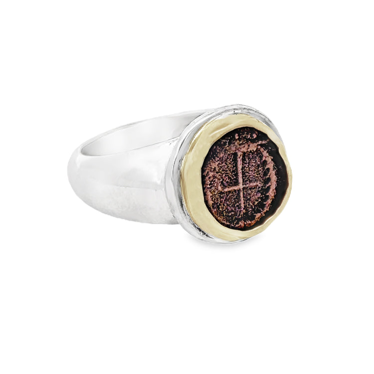 Theodosius II Coin Ring Sterling &amp; 18Kt