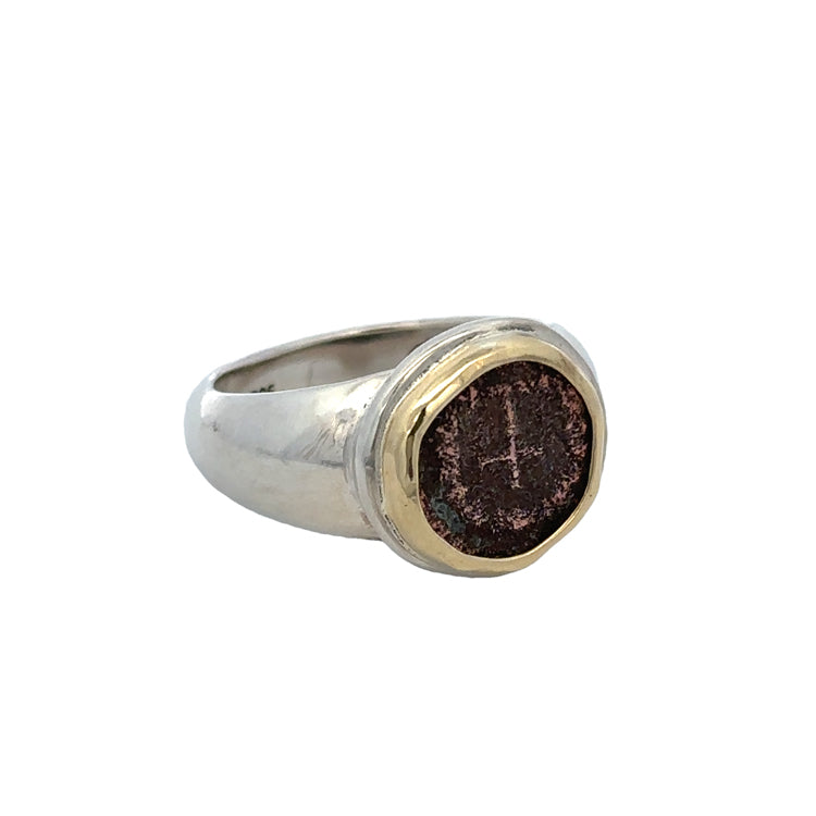 Theodosius II Coin Ring Sterling &amp; 18Kt