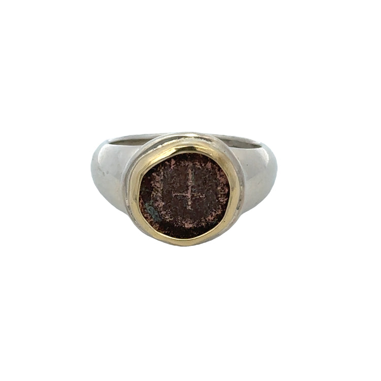 Theodosius II Coin Ring Sterling &amp; 18Kt