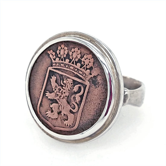 Dutch &quot;VOC&quot; Copper Duit Ring Sterling