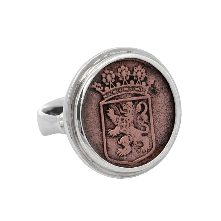 Dutch &quot;VOC&quot; Copper Duit Ring Sterling