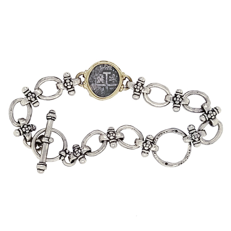 Spanish Cob Coin Bracelet - 1/2 reale in Sterling &amp;14Kt