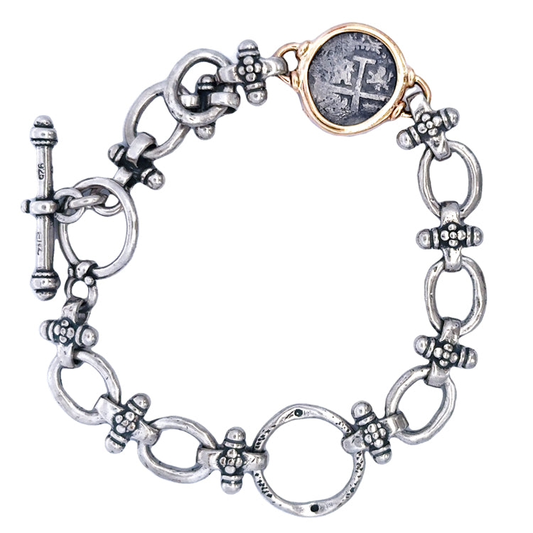 Spanish Cob Coin Bracelet - 1/2 reale in Sterling &amp;14Kt