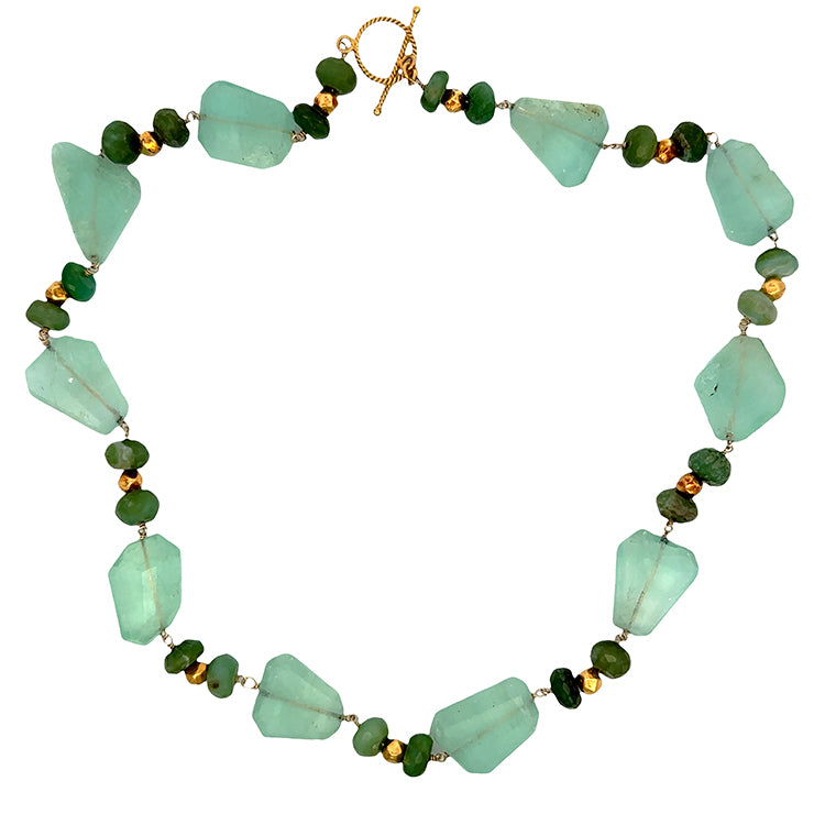 Florite and Peruvian Opal 18Kt Toggle Necklace