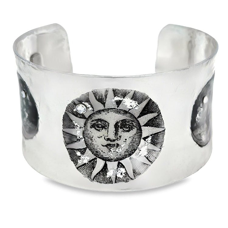 "Sun and Moon" Silver 1.5" Corset Cuff Bracelet by Evocateur