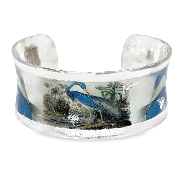 "Blue Heron" Corset Fit 1" Silver Cuff Bracelet by Evocateur