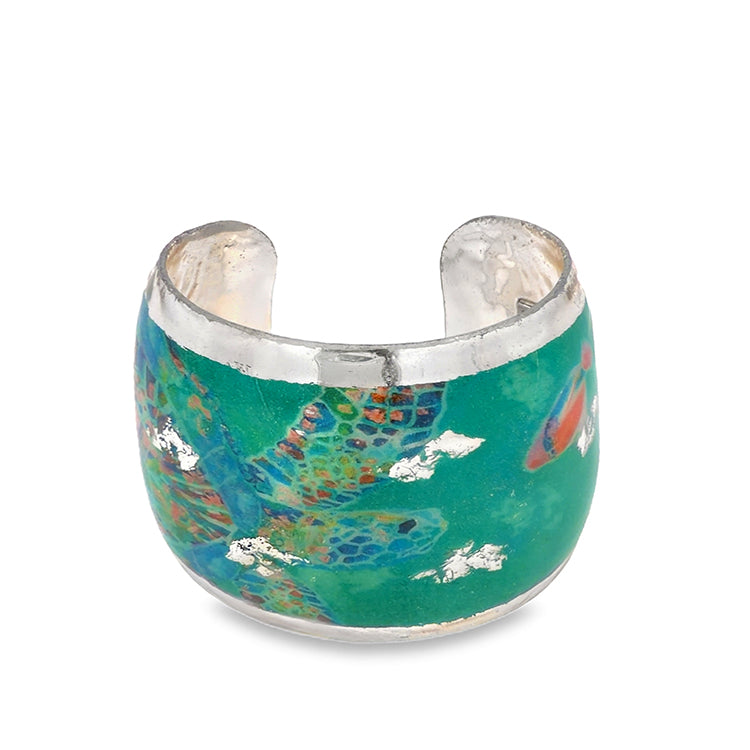 "Green Mosaic Sea Turtle" 2" Cuff Bracelet by Evocateur