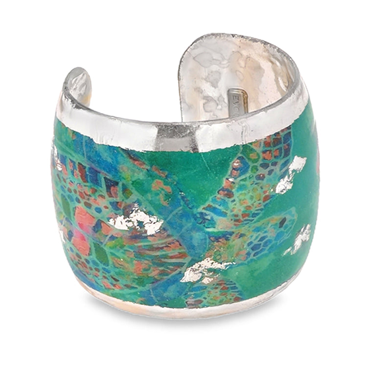 "Green Mosaic Sea Turtle" 2" Cuff Bracelet by Evocateur