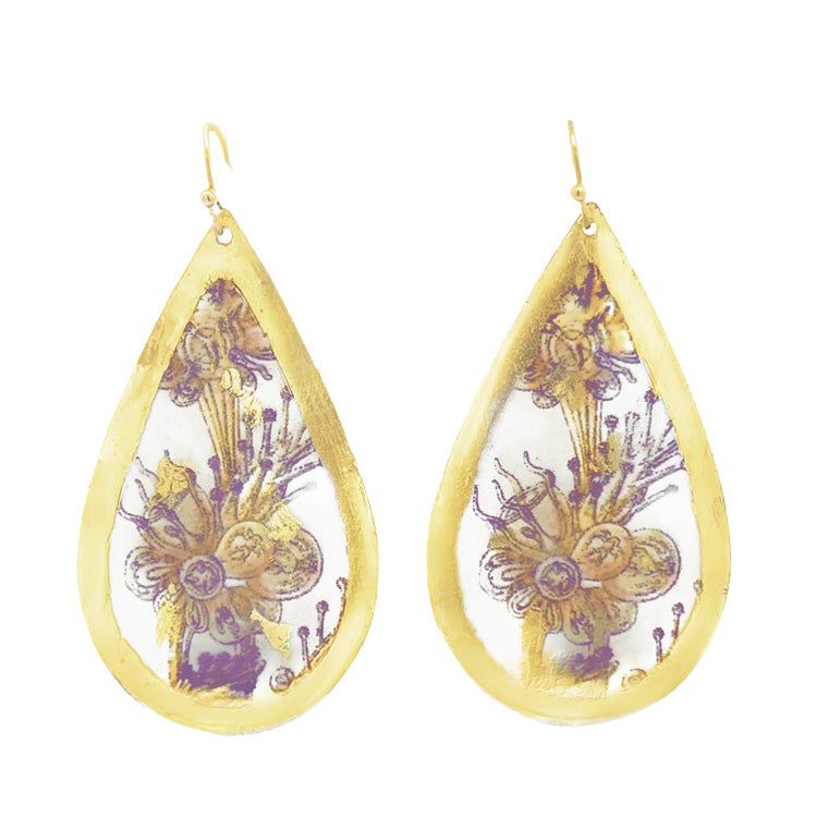 "Sea Life Sepia" Large Teardrop Earrings by Evocateur
