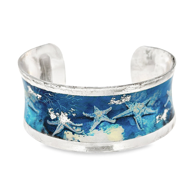 "Starfish Blue" 1" Corset Cuff Silver by Evocateur