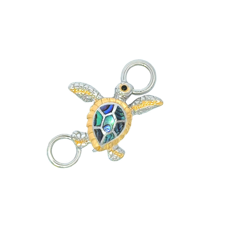 Petite Turtle Bracelet Topper with Abalone Shell by Kovel.  Made from 925 Rhodium Silver with Delicate 18Kt Gold Accent Plating